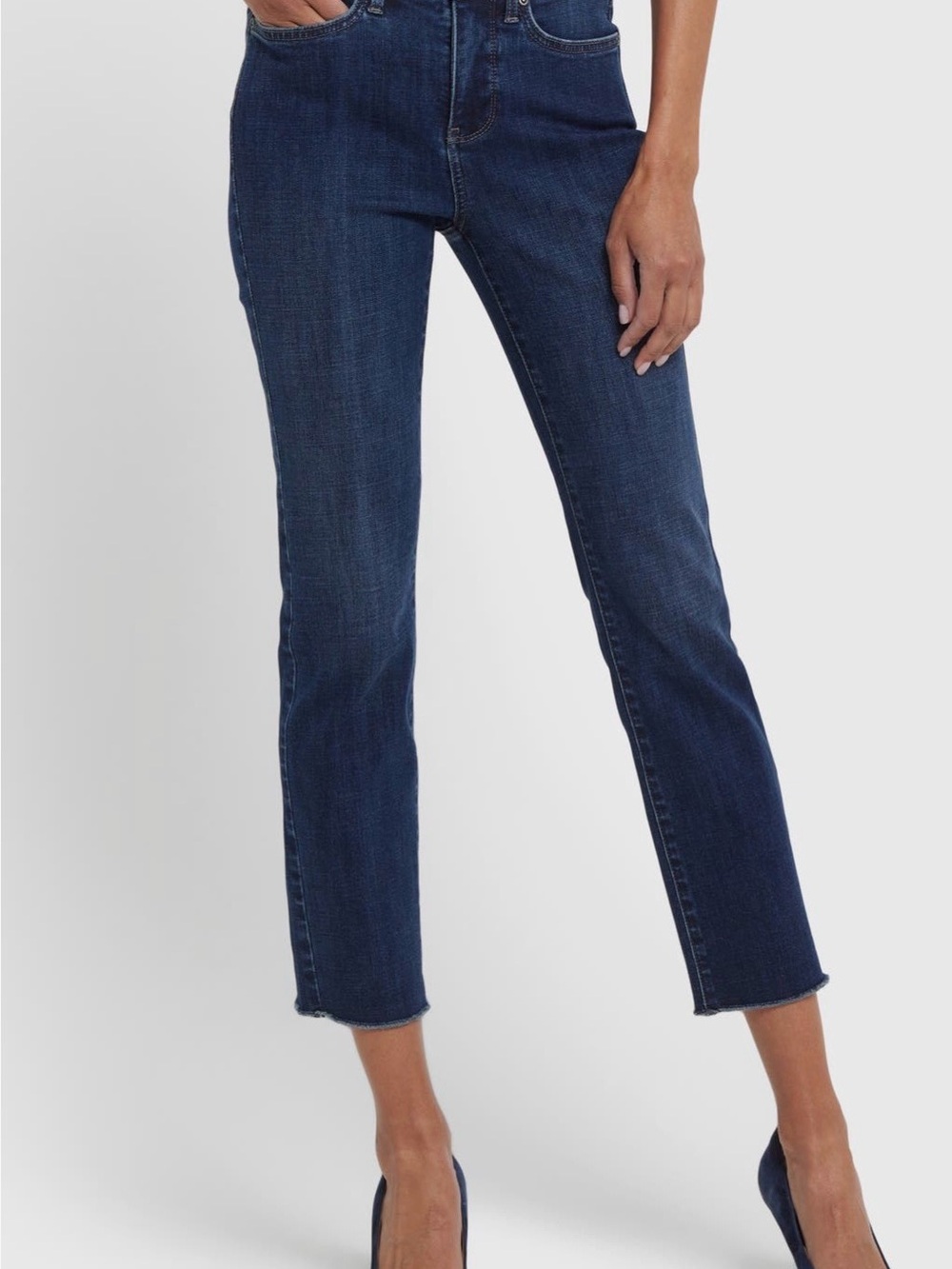 NYDJ Sherri Fray Hem “Stoney” Blue Ankle Straight Jeans
